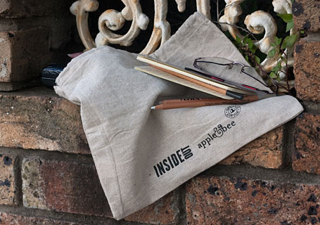 Apple and Bee collaboration with InsideOut Magazine - hemp bag organiser designed by Grace Lee. Apple and Bee collaboration with InsideOut Magazine - hemp bag organiser designed by Grace Lee.