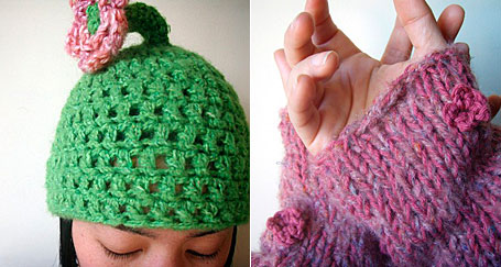 Green Sprout Hat and Bouquet Arm Warmers by Artish Green Sprout Hat and Bouquet Arm Warmers by Artish