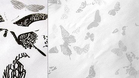 Aunty Cookie Limited Edition Butterflies Screen Printed Fabric in black and light grey on white cotton drill Aunty Cookie Limited Edition Butterflies Screen Printed Fabric in black and light grey on white cotton drill