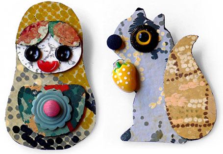 Betty Babushka and Chester Chipmunk Lino Badges by Betty Jo