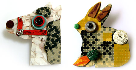 Pip Pony and Ronaldo Rabbit Lino Badges by Betty Jo