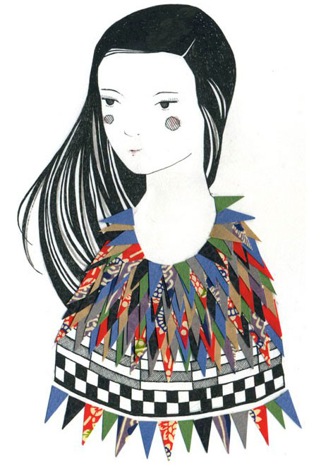 Dressing for a Crescent Moon 4 - Print of an original ink, watercolour and collage drawing by Catherine Campbell Dressing for a Crescent Moon 4 - Print of an original ink, watercolour and collage drawing by Catherine Campbell