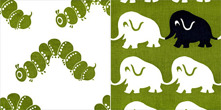 Sprout Design screen printed fabrics - Caterpillars and Elephants, available from www.duckcloth.com.au Sprout Design screen printed fabrics - Caterpillars and Elephants, available from www.duckcloth.com.au