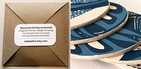 Recycled silk screened Christmas Ornaments by etsa sketch Recycled silk screened Christmas Ornaments by etsa sketch