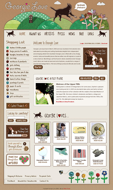 Screenshot of Georgie Love Handmade Pleasures - Australian online store featuring emerging designers Screenshot of Georgie Love Handmade Pleasures - Australian online store featuring emerging designers