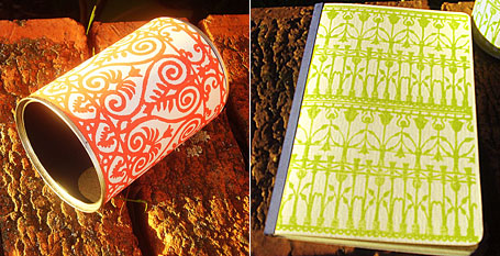 Lino printed pencil tin and notebook by Katie Muth Lino printed pencil tin and notebook by Katie Muth