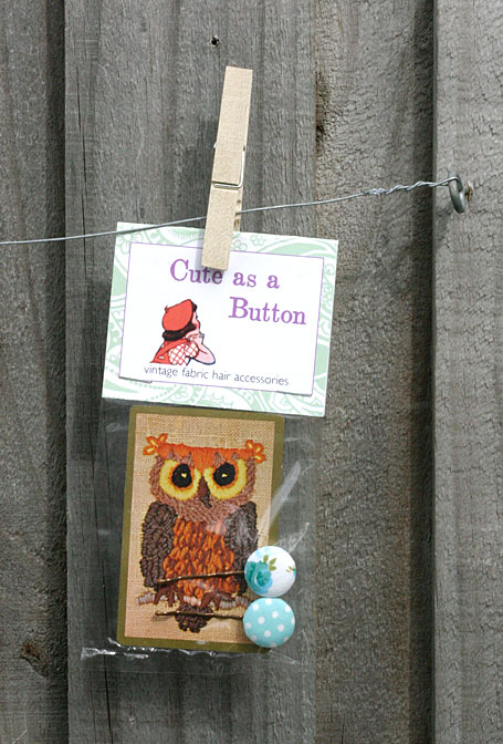 Cute as a Button - Vintage Fabric blue hairpins by Lark