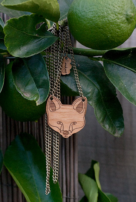 Feline Fox necklace in cherrywood by Limedrop Feline Fox necklace in cherrywood by Limedrop