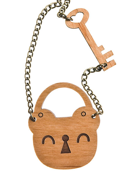 Lockface necklace in cherrywood by Limedrop Lockface necklace in cherrywood by Limedrop