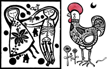 Skeleton Lovers and Lucky Fertile Rooster by Madeleine Stamer
