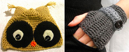 Knitted owl beanie and gloves by melpdesigns Knitted owl beanie and gloves by melpdesigns