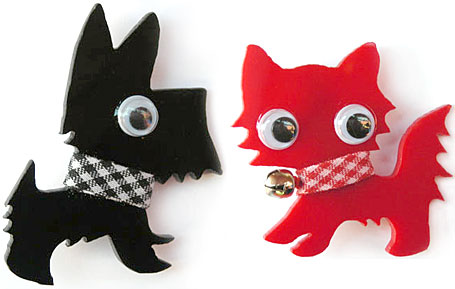 Scotty & Kitty Perspex Brooches by Mistress of the Upper Fifth Scotty & Kitty Perspex Brooches by Mistress of the Upper Fifth
