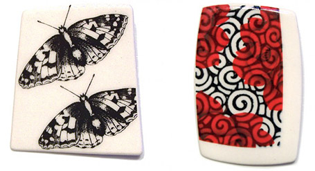 Bowkett Brooches Butterflies 1 and Red Rose & Cobalt 1 brooch designs