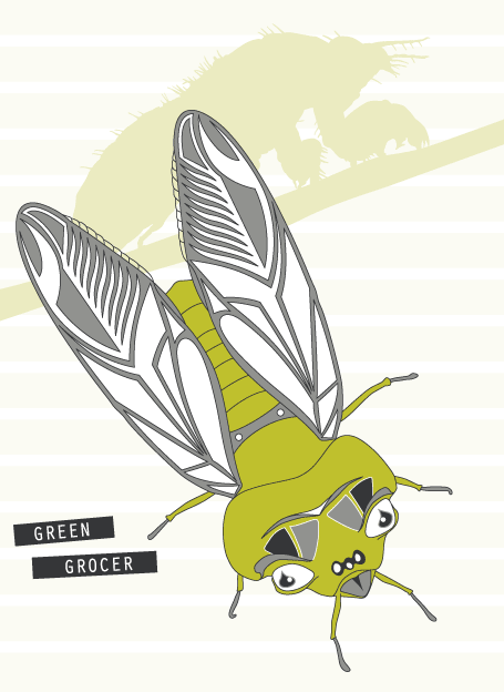 New Non-Fiction gift card design Green Grocer Cicada