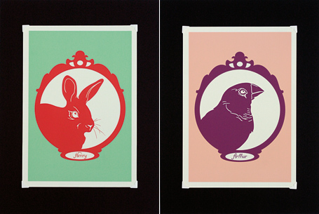 Henry the rabbit and Arthur the zebra finch archival prints by Sydney design & fashion label Non-Fiction, on exhibition at Bob Boutique, Bendigo. Henry the rabbit and Arthur the zebra finch archival prints by Sydney design & fashion label Non-Fiction, on exhibition at Bob Boutique, Bendigo.