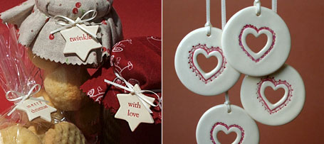 Ceramic Stars and Round Discs with Heart Shape Cut Outs - Christmas decorations by Paper Boat Press Ceramic Stars and Petite Round with Heart - Christmas decorations by Paper Boat Press