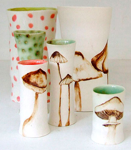 Forest Fungi by Queensland-based ceramicist Shannon Garson - at the Little Uns ceramics exhibition at Pomme, Mornington, Victoria. Forest Fungi by Queensland-based ceramicist Shannon Garson - at the Little Uns ceramics exhibition at Pomme, Mornington, Victoria.