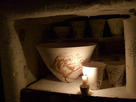 Magnolia pieces in kiln by Queensland-based ceramicist Shannon Garson. Magnolia pieces in kiln by Queensland-based ceramicist Shannon Garson.