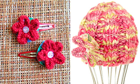 Knitted hairclips and hat by Sheeps Clothing Knitted hairclips and hat by Sheeps Clothing