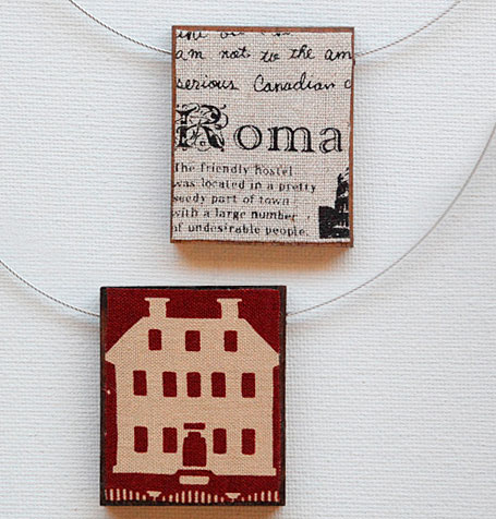 Fabric, resin & wood Lantern Pendant by Shonah Jewellery Design Fabric, resin & wood European Monuments Pendants by Shonah Jewellery Design