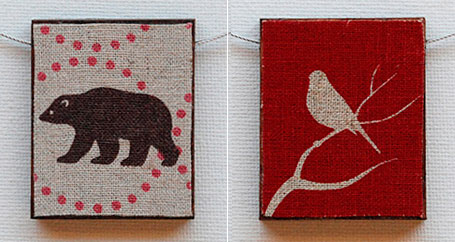 Fabric, resin & wood In The Woods Pendants by Shonah Jewellery Design Fabric, resin & wood In The Woods Pendants by Shonah Jewellery Design