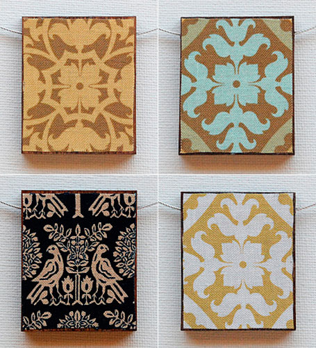 Fabric, resin & wood Spanish Tiles Pendants by Shonah Jewellery Design Fabric, resin & wood Spanish Tiles Pendants by Shonah Jewellery Design