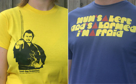 Sweat-Shop Productions Samurai and Alarmed t-shirt designs Sweat-Shop Productions Samurai and Alarmed t-shirt designs