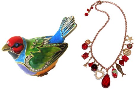 Sweet Papillion Bird Jewel Box and Oriental Charm Necklace