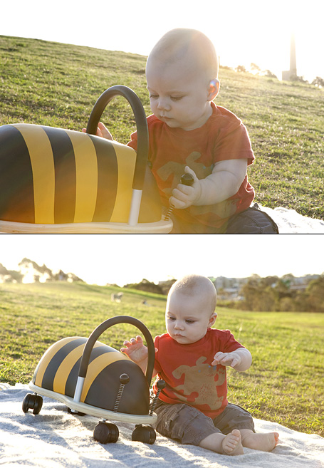 Liam with Bumblebee Wheely Bug Liam with Bumblebee Wheely Bug