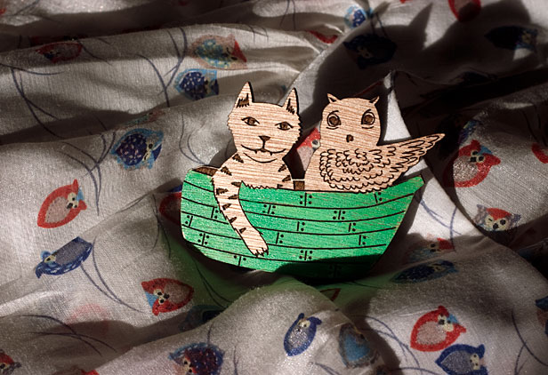 Owl &amp; Pussycat brooch by Made By White