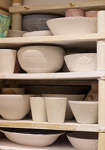 UNSW ceramics studio kiln stacked with ceramics ready for the first fire. UNSW ceramics studio kiln stacked with ceramics ready for the first fire.