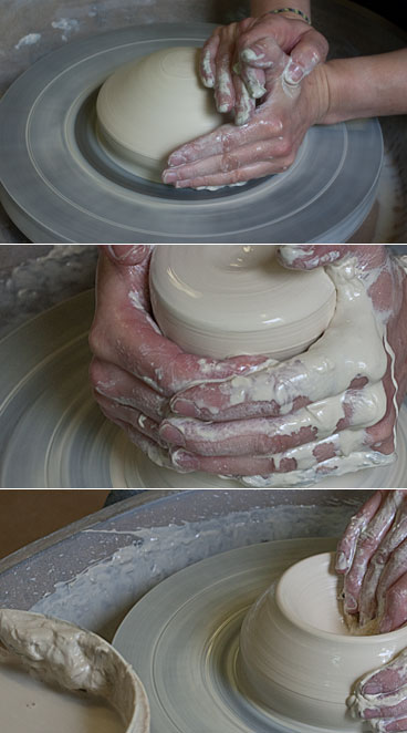 Deb Taylor of Little White Dish working with clay on the wheel. Deb Taylor of Little White Dish working with clay on the wheel.