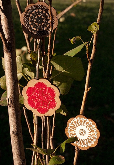 Wooden Doily Brooches by States of Nature Wooden Doily Brooches by States of Nature