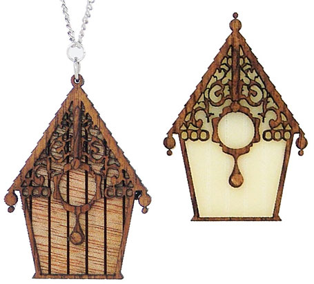 Wooden Birdhouse necklaces & brooches by love Wooden Birdhouse necklaces & brooches by love