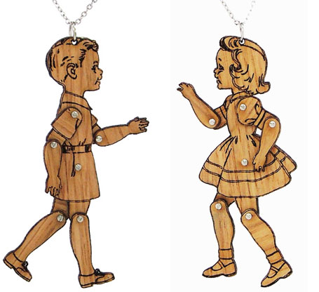 Wooden Finish - I wish I were a real boy or girl necklaces and brooches by love Wooden Finish - I wish I were a real boy or girl necklaces and brooches by love