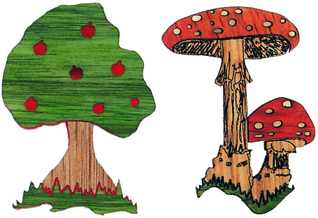Apple Tree and Mushroom brooches and necklaces by love Handpainted Finish - I wish I were a real boy or girl necklaces and brooches by love
