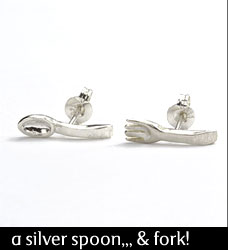 Tiny fork and spoon earrings by Victoria Mason from Oye Modern Tiny fork and spoon earrings by Victoria Mason from Oye Modern