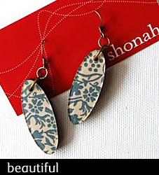 Oval - Resin, fabric and wood earrings from Shonah Jewellery Design Oval - Resin, fabric and wood earrings from Shonah Jewellery Design
