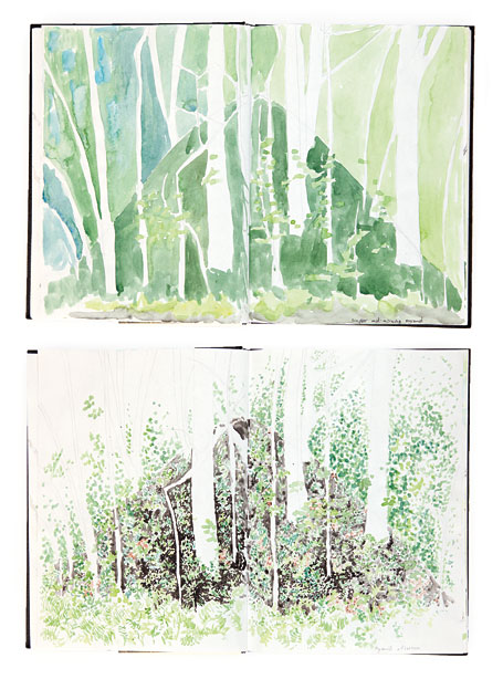 Paintings from Jade Oakley's sketchbook for her Vermont series of mobiles Paintings from Jade Oakley's sketchbook for her Vermont series of mobiles