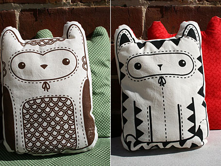 Owl & Kittie Cushions by Lisa Max Owl & Kittie Cushions by Lisa Max