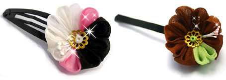 Coconut Ice Kanzashi and Forest Kanzashi - Cute hair accessories by Peachypan Coconut Ice Kanzashi and Forest Kanzashi - Cute hair accessories by Peachypan