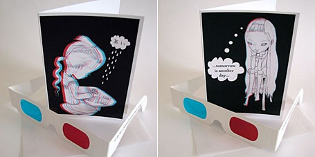 3D gift cards with 3D glasses by innocentgirl, Andrea Innocent, available from the Yradier online store. 3D gift cards with 3D glasses by innocentgirl, Andrea Innocent, available from the Yradier online store.