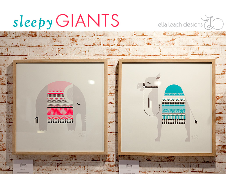 Sleepy Giant Elephant and Camel Limited Edition Prints by Ella Leach Designs Sleepy Giant Elephant and Camel Limited Edition Prints by Ella Leach Designs