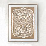 Polish Folk Art Floral Screen Print - White on Natural Kraft Paper