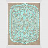 Polish Folk Art Floral Screen Print - Teal on Natural Kraft Paper - made in Sydney by laikonik