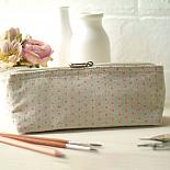 Linen Pencil Case - Pink Triangle Print