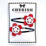 Red & White Flower Hair Clips by Cherish Vintage Treasures