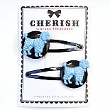 Metallic Blue & Black Poodle Hair Clips by Cherish Vintage Treasures