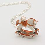Rocking Horse White with Brown Pendant on Silver Chain by Meow Girl