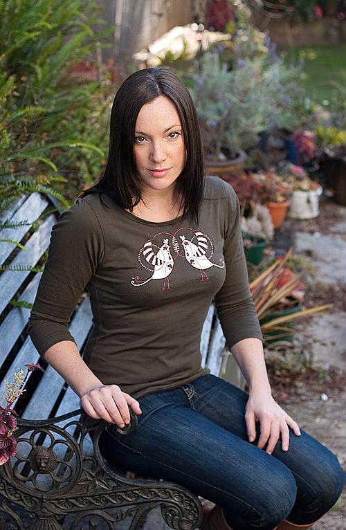 Lovebirds on Olive 3/4 Sleeve T-shirt by Non-Fiction